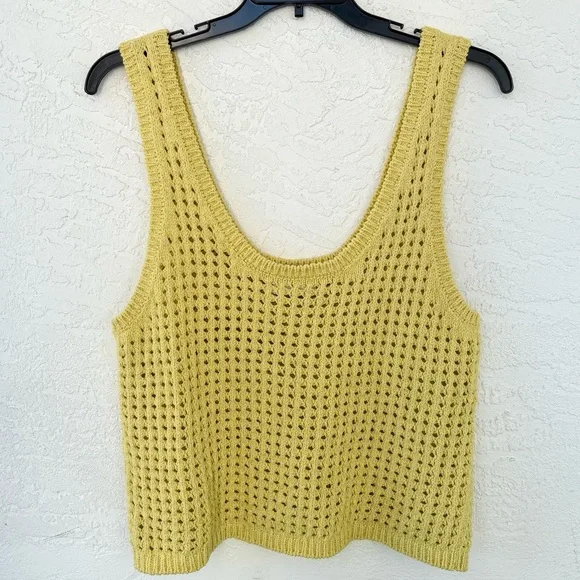 Nanushka Tula Oversized Open Crochet Knit Tank Top Yellow Small Linen Blend Boho - Picture 3 of 6